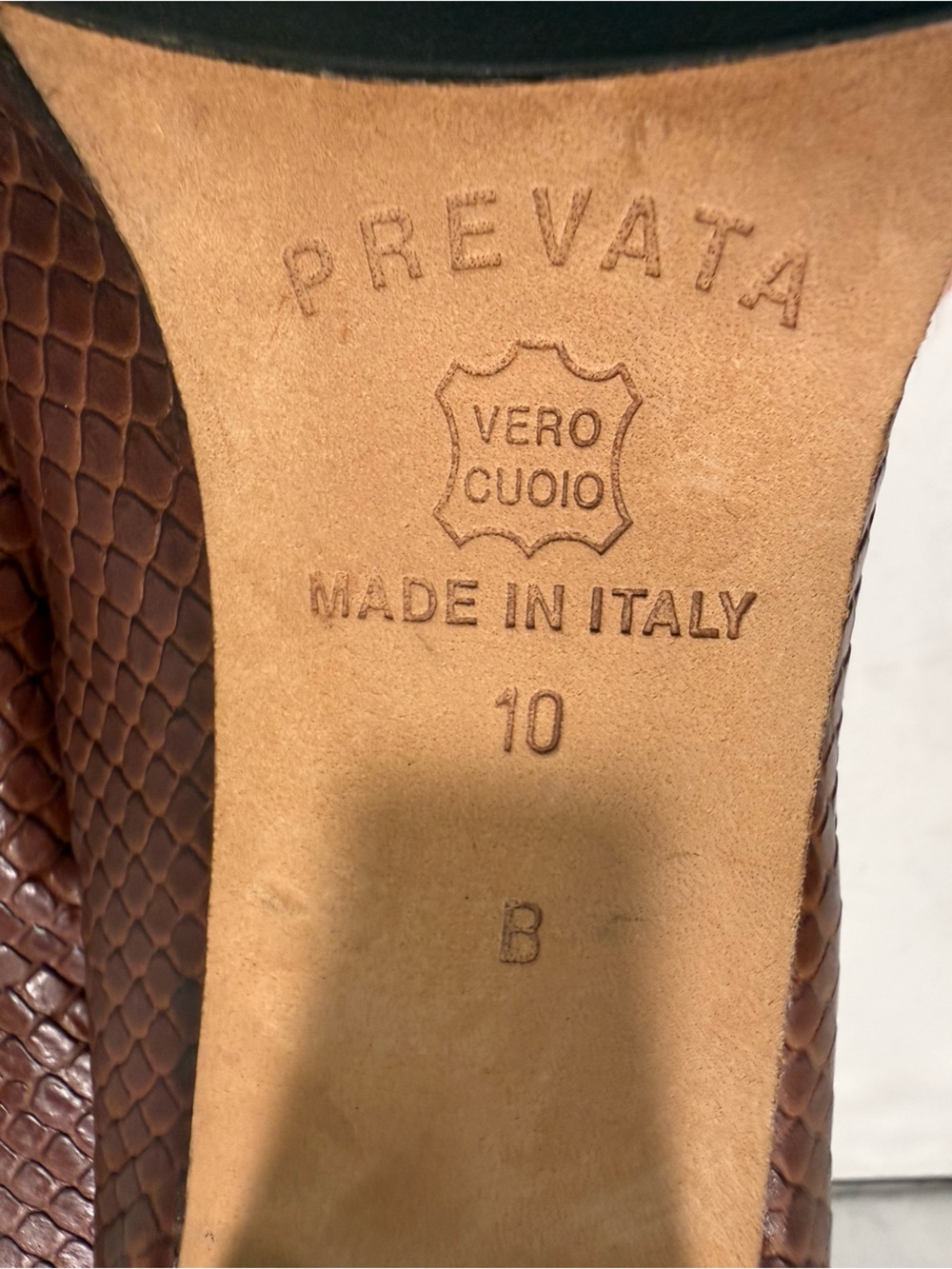 Prevata VTG Brown Leather Pumps Textured Animal Print Sz 10 Handcrafted In Italy - Picture 9 of 9
